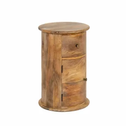 Table de chevet ronde en bois de manguier avec porte Maëva