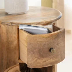 Table de chevet ronde en bois de manguier avec porte Maëva