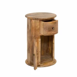 Table de chevet ronde en bois de manguier avec porte Maëva
