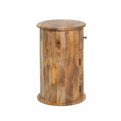 Table de chevet ronde en bois de manguier avec porte Maëva