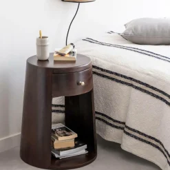 Table de chevet ronde en bois de manguier Isao