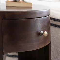 Table de chevet ronde en bois de manguier Isao