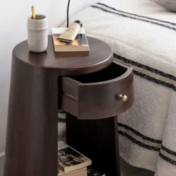 Table de chevet ronde en bois de manguier Isao