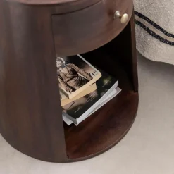 Table de chevet ronde en bois de manguier Isao