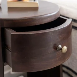 Table de chevet ronde en bois de manguier Isao