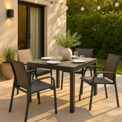 Table de jardin carrée en aluminium gris Kaïa