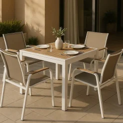 Table de jardin carrée en aluminium blanc Ayden