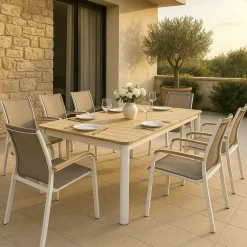 Table de jardin en aluminium blanc et effet bois Ayden