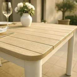 Table de jardin en aluminium blanc et effet bois Ayden