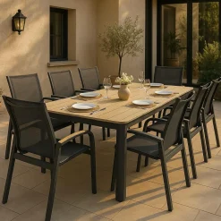 Table de jardin en aluminium gris et effet bois Ayden