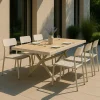 Table de jardin taupe et effet bois en aluminium Ayden