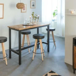 Table haute en bois de manguier et métal Petra