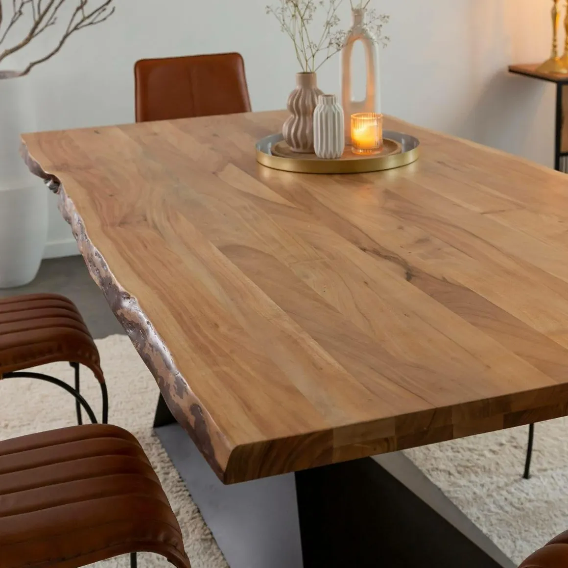 Table à manger suspendu en bois d'acacia et métal Coco