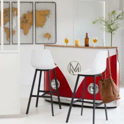 Tabouret de bar blanc et métal noir Marius (lot de 2)