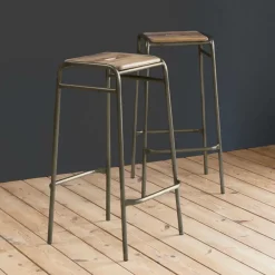 Tabouret de bar écolier bois et métal 77cm Marcus