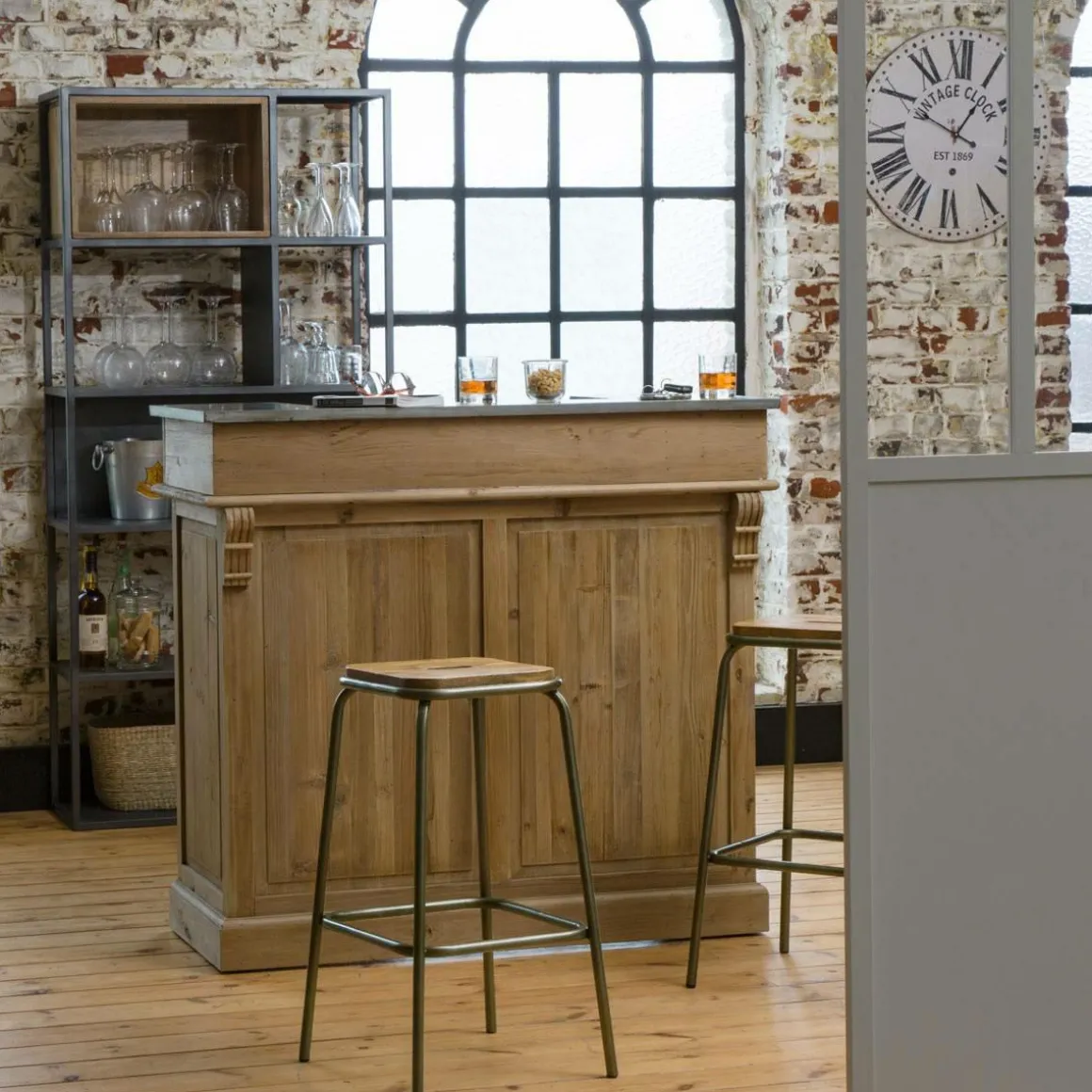 Tabouret de bar écolier métal et bois 69 cm Marcus