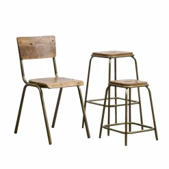 Tabouret de bar écolier métal et bois 69 cm Marcus