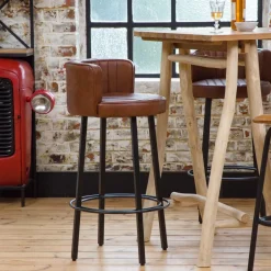 Tabouret de bar en cuir et métal Tiago