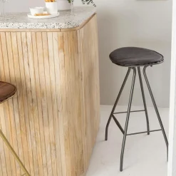 Tabouret de bar en cuir gris et métal Lya