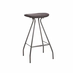 Tabouret de bar en cuir gris et métal Lya