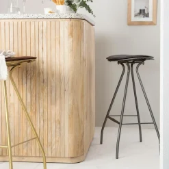 Tabouret de bar en cuir gris et métal Lya