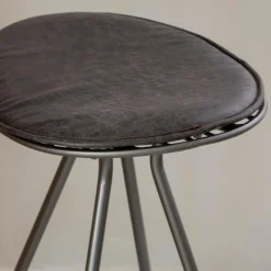 Tabouret de bar en cuir gris et métal Lya