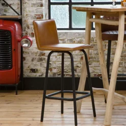 Tabouret de bar en cuir marron Louise (lot de 2)