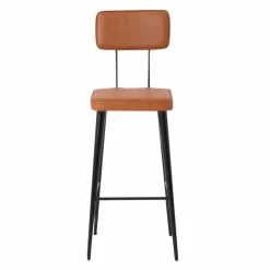 Tabouret de bar en cuir marron et métal noir Victoire