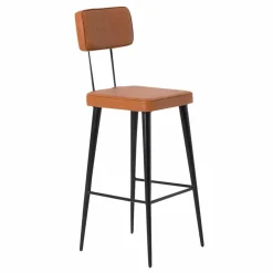 Tabouret de bar en cuir marron et métal noir Victoire