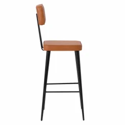 Tabouret de bar en cuir marron et métal noir Victoire