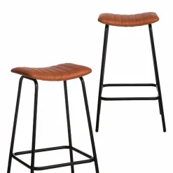 Tabouret de bar en cuir marron et métal Alexandre (lot de 2)