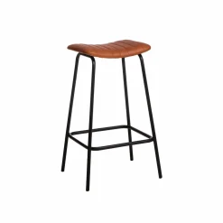 Tabouret de bar en cuir marron et métal Alexandre (lot de 2)