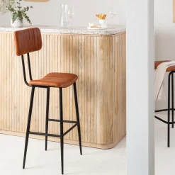 Tabouret de bar en cuir marron Carl