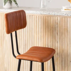 Tabouret de bar en cuir marron Carl