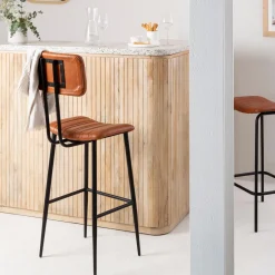 Tabouret de bar en cuir marron Carl