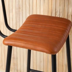 Tabouret de bar en cuir marron Carl