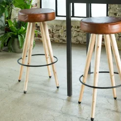 Tabouret de bar en cuir marron Jocelin
