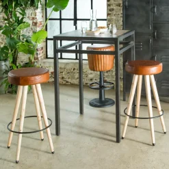 Tabouret de bar en cuir marron Jocelin