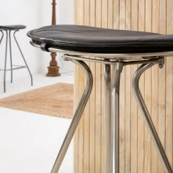 Tabouret de bar en cuir noir et métal Lya