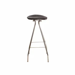 Tabouret de bar en cuir noir et métal Lya