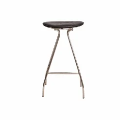 Tabouret de bar en cuir noir et métal Lya