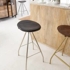 Tabouret de bar en cuir noir et métal Lya