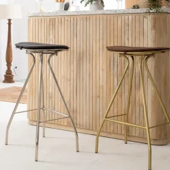 Tabouret de bar en cuir noir et métal Lya