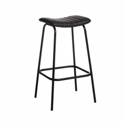Tabouret de bar en cuir noir et métal Alexandre (lot de 2)