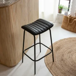 Tabouret de bar en cuir noir et métal Alexandre (lot de 2)