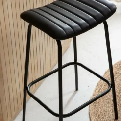 Tabouret de bar en cuir noir et métal Alexandre (lot de 2)