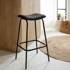 Tabouret de bar en cuir noir et métal Alexandre (lot de 2)