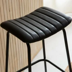 Tabouret de bar en cuir noir et métal Alexandre (lot de 2)