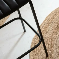 Tabouret de bar en cuir noir et métal Alexandre (lot de 2)