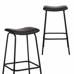 Tabouret de bar en cuir noir et métal Alexandre (lot de 2)